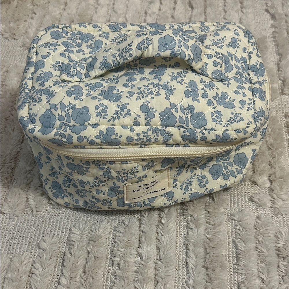 Francesca's Collections Blue and Cream Floral Cosmetic Bag